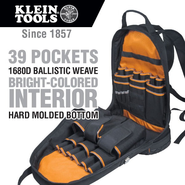 Klein Tools ® Tradesman Pro™ Tool Bag Backpack, 39 Pockets, Black, 14-Inch