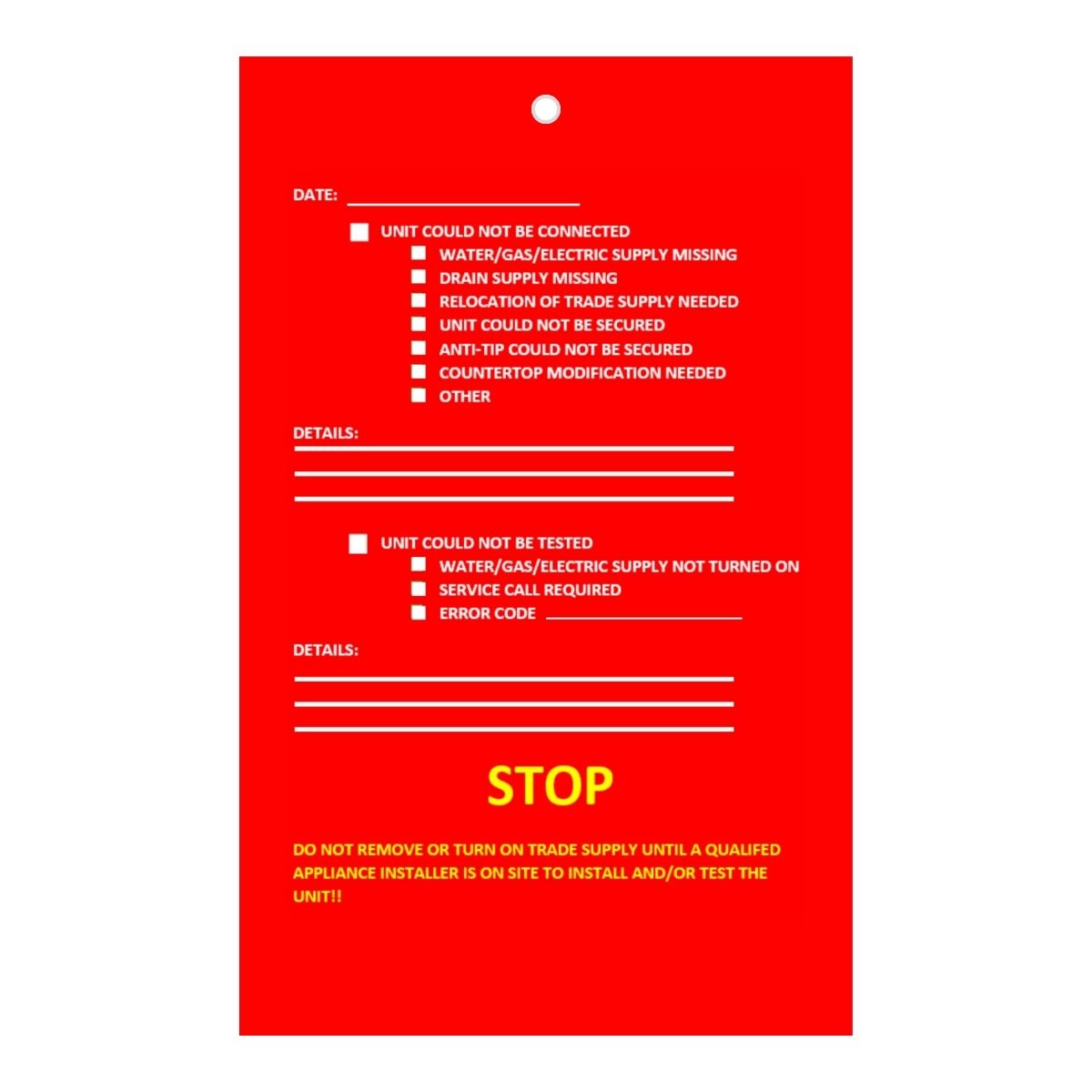 Red Appliance Stop Tag - Pack of 250